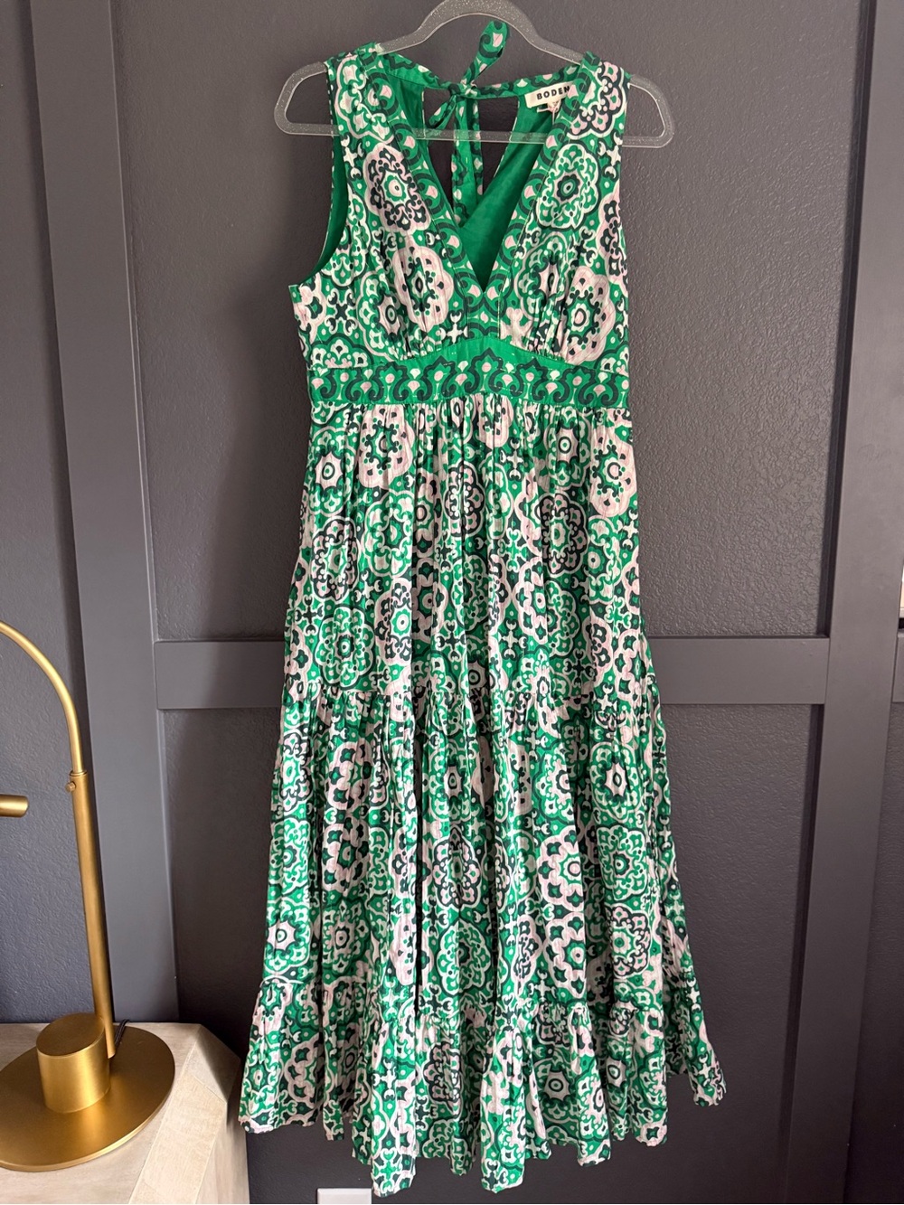 BODEN • NWT cotton maxi tie neck tank dress - 8 petite green white - Picture 4 of 12